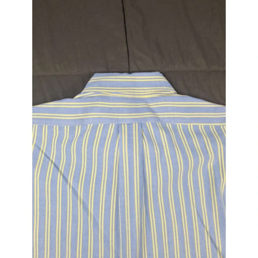 Vintage 90s Polo Ralph Lauren Mens Blue Yellow Stripes Button Flesh Pony 16.5-33